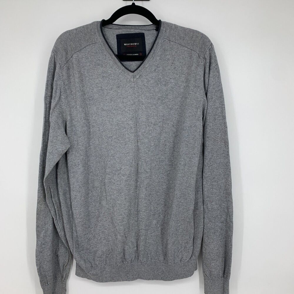 Westbury Mens Large Pullover Sweater Cotton‎ Cashmere Gray Preppy Minimalist